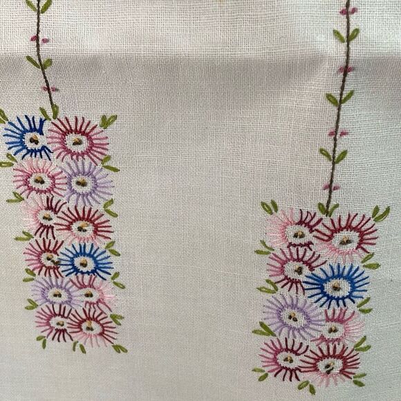 VINTAGE Hand Embroidered Linen Floral Table Runner 18 1/4” W X 39” L - Picture 4 of 10